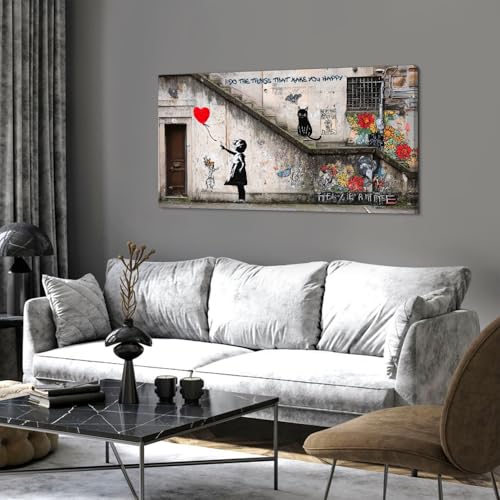 Banksy Wall Art Graffiti Wall Decor Little Girl with Red Balloon Picture for Bedroom Street Pop Art Canvas Prints Abstract Flower Black Cat Poster Modern Artwork Living Room Office Decorations 20x40" - color: LGirl, size: 40"L x 20"W