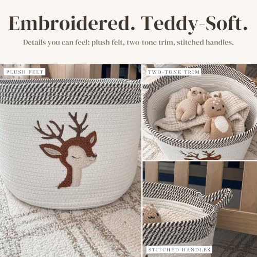 Deer Baby Storage Basket, Woven Cotton Rope Nursery Bin, 15x11 in - color: Deer