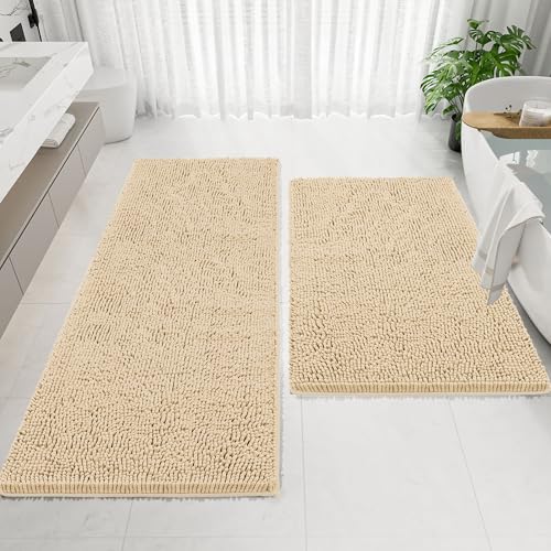 Bathroom Rugs Mat 48 x 24, Thick Soft Absorbent Chenille Bath Rugs, Rubber Backing Bath Mats for Bathroom Floor, Tub, Shower, Bedroom, Home Decor Accessories, Quick Dry Machine Washable, Beige - color: Beige, size: 48" x 24"