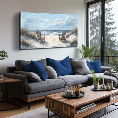 Ouzzlie Coastal Wall Art Light Blue Picture Art for Bedroom - color: Light Blue, size: 48"L x 24"W