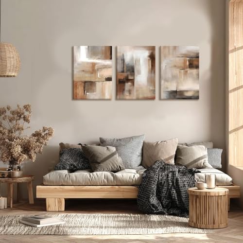 LYYGLYY 3Pcs Framed Abstract Brown Canvas Wall Art 12x16 Inches - color: Brown Relief Sculpture, size: 12x16 Inches