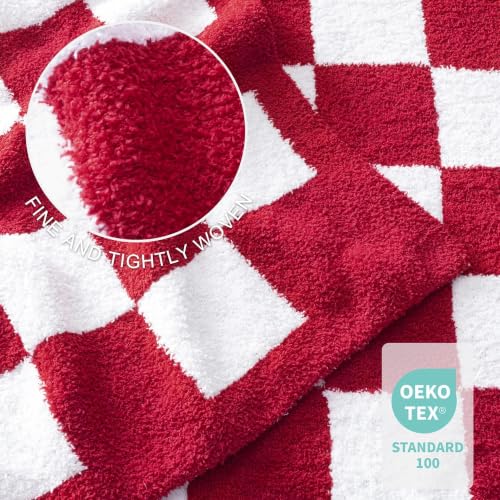Exclusivo Mezcla Checkered Knit Throw Blanket for Couch, Red - color: Red, size: Throw (50"x60")
