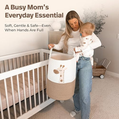 Giraffe Baby Laundry Basket, Tall Woven Rope Nursery Hamper, 20x15 in - color: Giraffe
