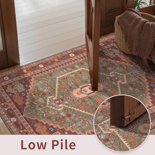 Ciicool 2x5ft Runner Rug,Washable Hallway Terracotta/Green Kitchen Carpet - color: Terracotta/Green, size: 2' x 5' (Runner)