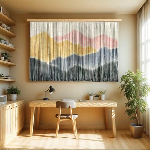 laddawan Extra Large Macrame Wall Hanging Dip-Dyed Tapestry Modern Wooden Home Wall Art For Living room Boho Handmade Wall Decor For Bedroom (Yellow) - color: Yellow