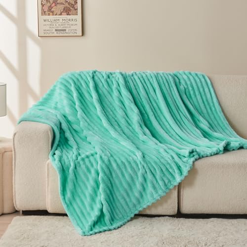NEWCOSPLAY Fleece Ribbed Cozy Twin Blanket for Couch, Aqua, 60"x80" - color: Aqua Ribbed, size: Twin(60"x80")