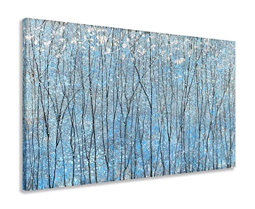 Yihui Arts Blue Tree Canvas Wall Art - Abstract Landscape Paintings with Silver Foil - Modern Forest Artwork for Living Room Bedroom Bathroom Decor - color: Blue Black Tree, size: 28"L x 20"W