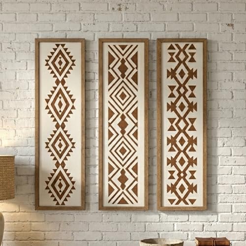 X DELUXE Minimalist Aztec Wood Wall Decor Set of 3 Geometric Scandinavian Boho Hanging Panels for Living Room Bedroom Hallway Office Modern Tribal MDF Wall Art Vertical Decorative Interior Accent