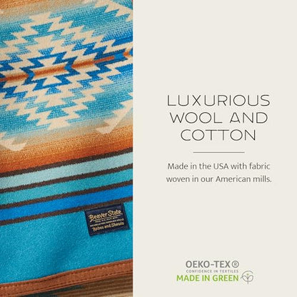 Pendleton Jacquard Unnapped Twin Blanket, 64 x 80 in, Heirloom Virgin Wool - color: Pagosa Springs Turquoise, size: Twin (64" x 80")