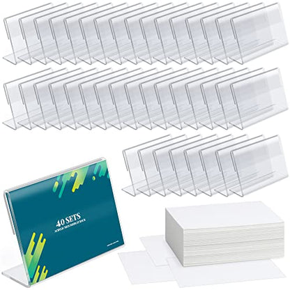 40 Pack Mini Clear Acrylic L-Sign Holders, 3.5 x 2.4 Inch