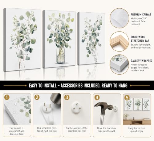 HOMTAI 3Pcs Botanical Canvas Wall Art 16x24Inch - color: Canvas, size: 16L" x 12W"