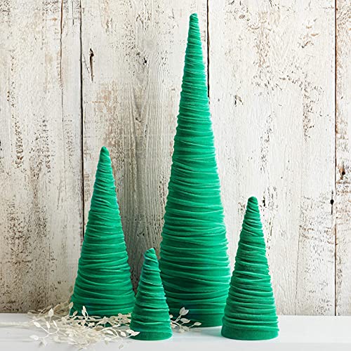 Your Heart's Content Velvet Trees Set of 4 Green, Elegant Mantel Accent, Winter Wedding Centerpiece, Valentine Accent, Elegant Entry, Cozy Gift for (Green) - color: Green