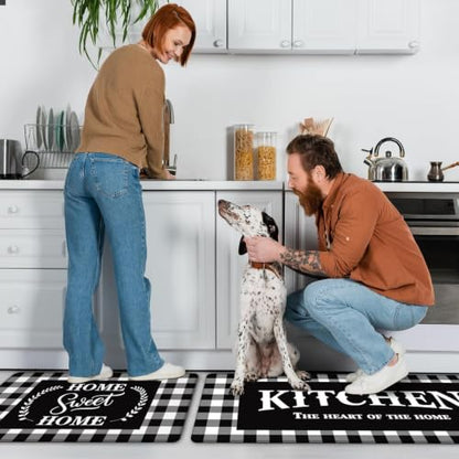 MAYHMYO Black White Checkered Kitchen Mats for Floor,Anti Fatigue Cushioned - color: Motto