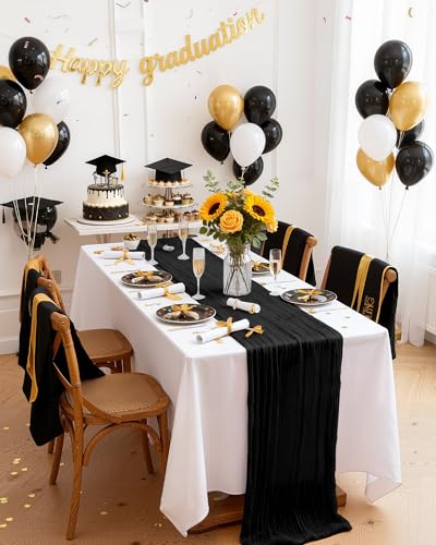 Pureegg 2 Pack Cheesecloth Table Runner 120 Inch Black - color: Black, size: 120" - 2 Packs