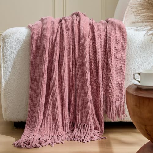 Chenille Pink Throw Blanket for Couch Bed,Soft Blanket 60"x80" - color: Cherry Pink, size: 60"x80"