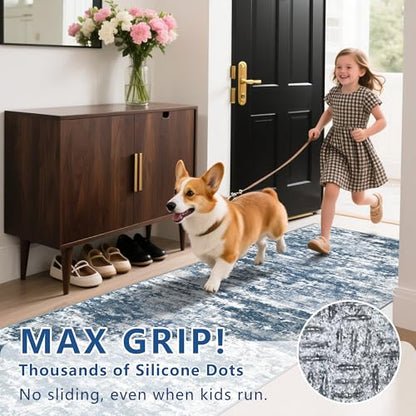Modern Hallway Runner Rug 2x6, Textured Non Slip Carpet Runner, Blue - color: Abstract-blue, size: 2' x 6' (Runner)