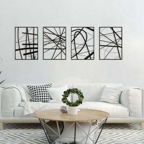 Art3dwallpanels Abstract Wall Art, Black Metal Single Line Wall Decor | 3D Textured Sculptures, Modern Decor for Living Room Bedroom Bathroom Study, 17'' x 12'', 4 Pack