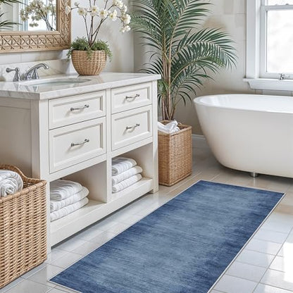 2x6ft Non-Slip Washable Kitchen Rug - Modern Carpet Runner for Hallway,Bedroom Bedside,Laundry Room,Entryway with Rubber Backing – Abstract Neutral Low-Pile Thin (Navy Blue,2x6) - color: Navy Blue, size: 2' x 6' (Rectangular)