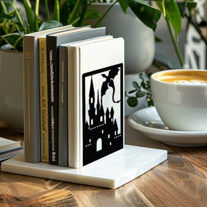 Peacoblue 4.7"x3.5"x7" Metal Bookends, Heavy Duty Book Ends for Shelves - color: Dragon Castle