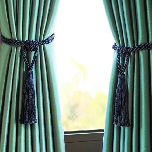2 Pack Curtain Tiebacks Handmade Tassel Rope Curtain Holdbacks - color: Navy, size: 2p