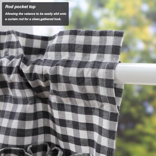 Silnuo 2Pack Black/White Plaid Gingham Ruffle Window Valance 26" W x 36" L - color: Black/White, size: 26"W x 36"L (Pack of 2)