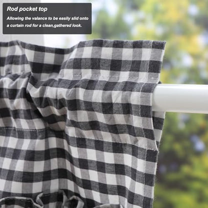 Silnuo 2Pack Black/White Plaid Gingham Ruffle Window Valance 26" W x 36" L - color: Black/White, size: 26"W x 36"L (Pack of 2)