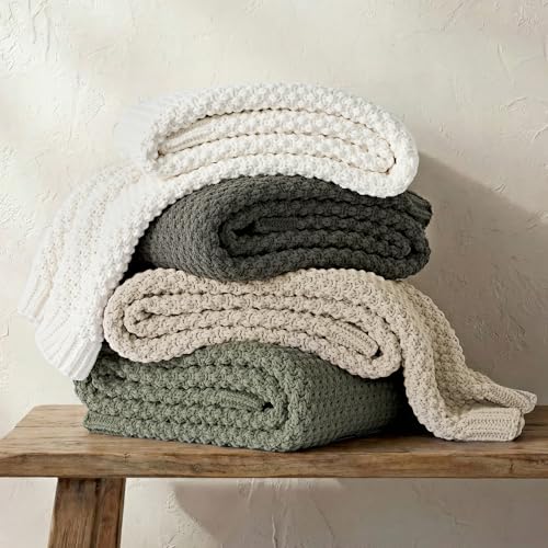 EVERGRACEHOME Chunky Chenille Knit Throw Blanket, 60 x 80, Bright White - color: Bright White, size: 60" X 80"
