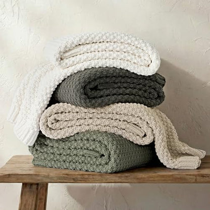 EVERGRACEHOME Chunky Chenille Knit Throw Blanket, 60 x 80, Bright White - color: Bright White, size: 60" X 80"