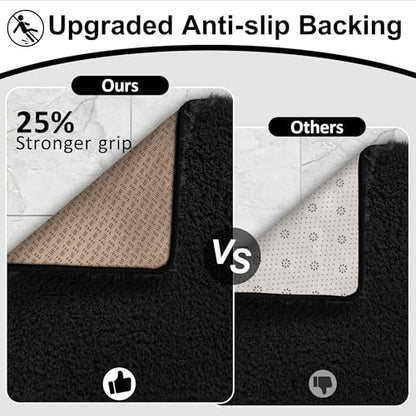 Black Bathroom Rugs Non Slip 24"x16",Absorbent Bath Mat Quick Dry - color: Black, size: 24" x 16" (Rectangular)
