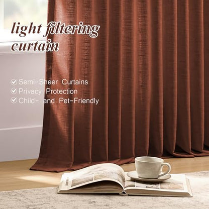 AUSSPVOCT Semi Sheer Curtains 90 Inches for Living Room - color: Chestnut Brown, size: 40"W x 90"L (Pack of 2)