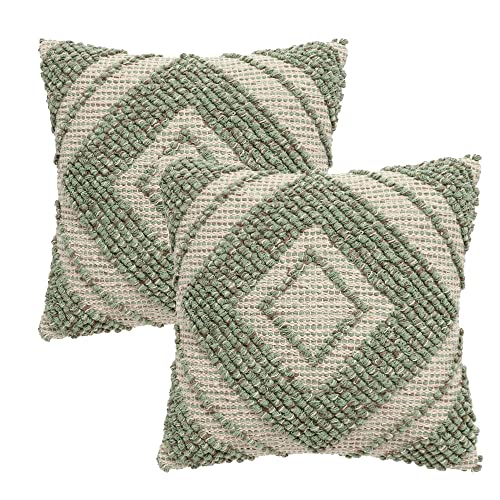 · REDEARTH · Boho Textured Handwoven Throw Pillow Cases - Solitaire Lozenge | 100% Cotton, 18x18"; Woven Tufted Decorative Farmhouse Cushion Covers; Set for Couch, Sofa, Bed, Chair, Dining, Covered Patio - color: Solitaire Lozenge, size: 18" x 18" (Pack o