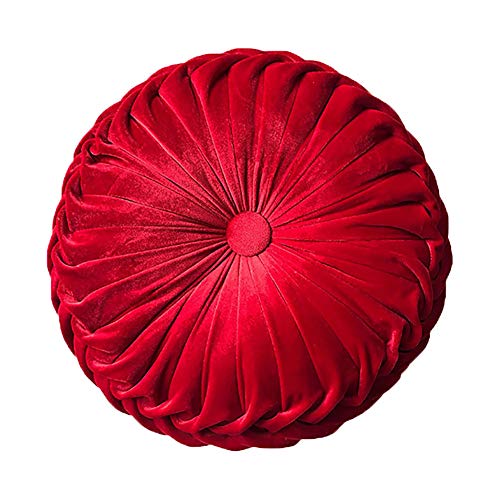 Teieas Round Throw Pillow Velvet Home Decoration Pleated Round Pillow - color: Red