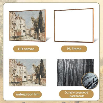 Framed Italian Oil Painting Landscape Canvas Wall Art for Living Room | Venice Landscape Art Print, Painterly Oil Style, Earthy, Warm, Rustic, Housewarmings Gifts, Ready to Hang, 8"x10" - color: City Street, size: 8"L x 10"W