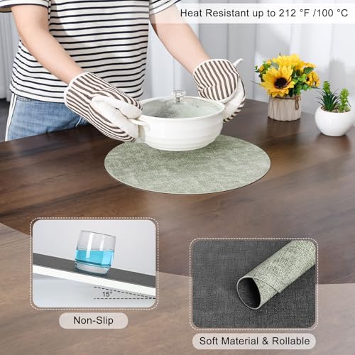 Myir JUN 14" Round Placemats Set of 4, Reversible Dual-Color Place Mats - color: Gray Grass Green