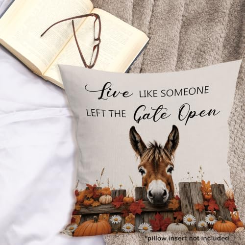 Fall Donkey Daisy Floral Pumpkin Leaves Throw Pillow Covers 18x18 - color: Donkey-02