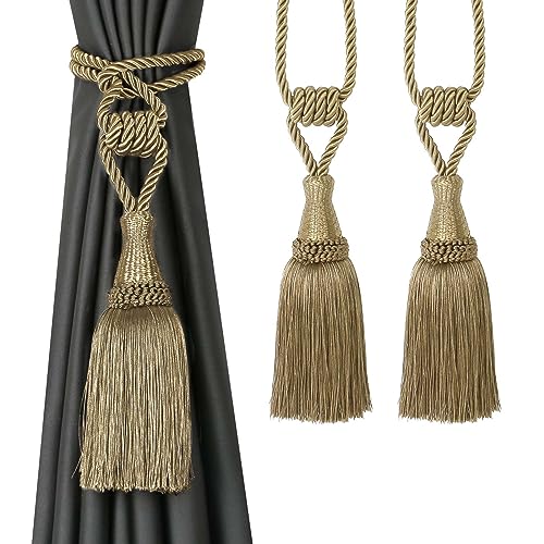 BEL AVENIR 2 Pack Tassel Curtain Tiebacks Handmade Holdbacks (Gold) - color: Gold, size: 2 Pack