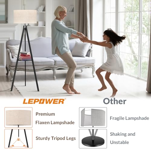 LEPOWER Shelf Floor Lamp Tripod Mid Century Modern Lamps for Living Room - color: Black Holder