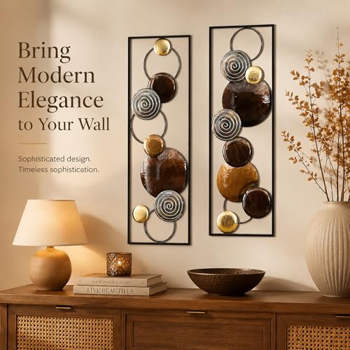 JFUJFU 2 Piece Brown Metal Wall Art for Home Hanging - color: Brown
