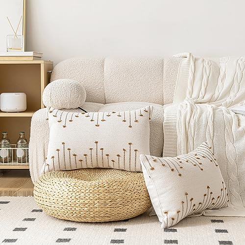 LILEPOY Boho Throw Pillow Covers 12x20 Farmhouse Lumbar Couch Pillow case - color: Beige and Brown, size: 20" x 12" (Pack of 2)