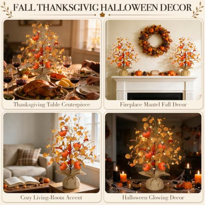 Timer & Pumpkin - Fall Decor 2 Pack 18 Inch Lighted Fall Tree Tabletop