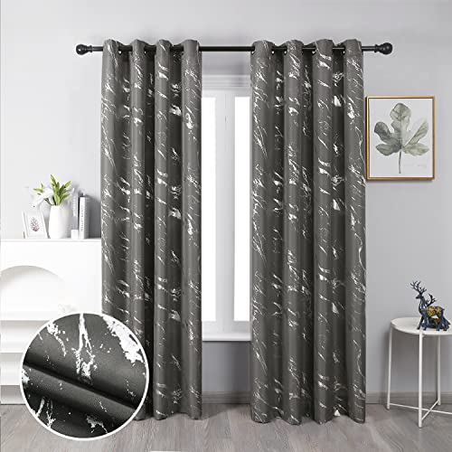 Taisier Home Silver Foil Print Linen Textured Curtains Geometric Marble Pattern Design Curtains for Nursery Light Filtering Window Treatment 2 Panels 63" L,Dark Grey and Silver Print - color: Dark Grey/Silver, size: 52"W x 63"L (Pack of 2)