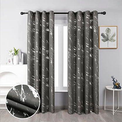 Taisier Home Silver Foil Print Linen Textured Curtains Geometric Marble Pattern Design Curtains for Living Room Thermal Insulated Window Treatment 2 Panels 95" L,Dark Grey and Silver Curtain Print - color: Dark Grey/Silver, size: 52"W x 95"L (Pack of 2)