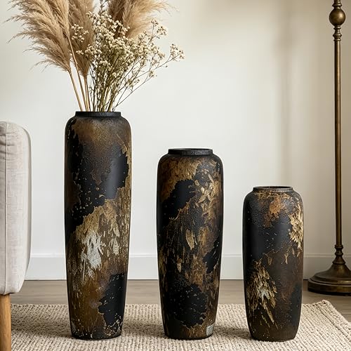 Black Rustic Ceramic Floor Vase, 15.7 Inch, Farmhouse Large Decor - size: 15.7 Inch