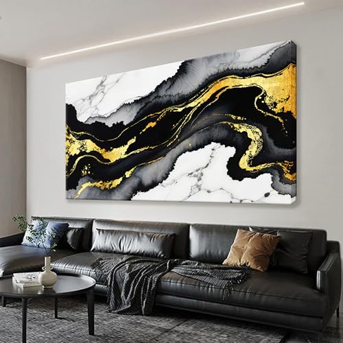 Abstract Black And Gold Wall Art For Living Room Artwork 24x48 Inch - color: white black gold, size: 48"L x 24"W