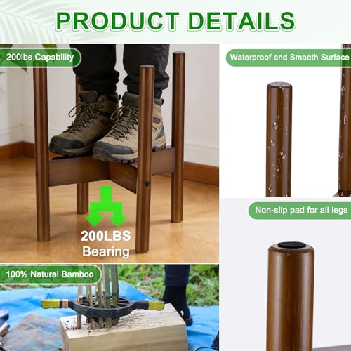 M METERXITY 1-Pack Bamboo Plant Stand, 9.84 Inch Fixed Size Pot Stand for Indoor Outdoor (Plant Not Included)/Big Pots/Garden/Patios, Mid Century Modern Flower Pot Holder [Brown] - color: Brown, size: Medium