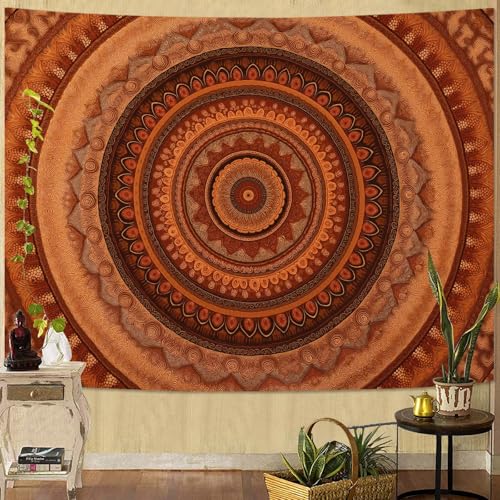 Spenlife Terracotta Mandala Tapestry, Warm Boho Tapestries for Bedroom, Indian Wall Decor, Round Art Tapestries (60" x 44") - color: Burnt Orange, size: 60"L x 44"W