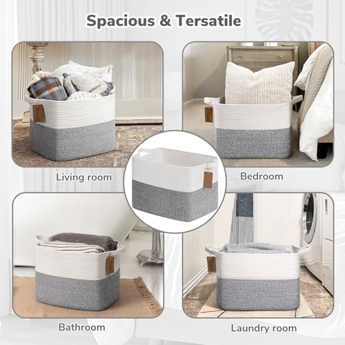 Goodpick 50L Large Woven Rope Storage Basket with Handles, Light Gray - color: Light Grey, size: 18"L x 14"W x 12"H