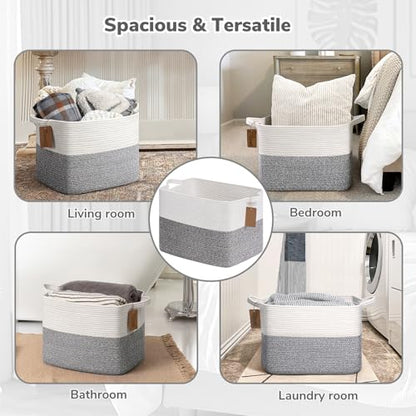 Goodpick 50L Large Woven Rope Storage Basket with Handles, Light Gray - color: Light Grey, size: 18"L x 14"W x 12"H