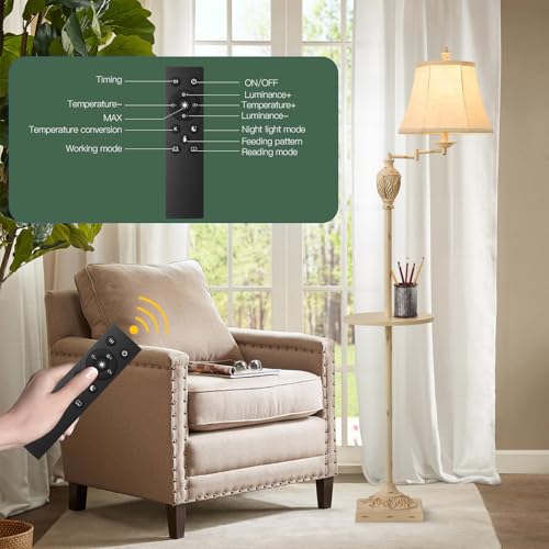 Traditional Floor Lamp with Tray, Remote Dimmable, 350° Swing Arm and White - color: White-1