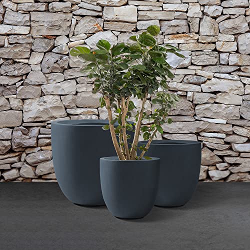 Kante Set of 3 Charcoal Concrete Curved Planters 20" 16.5" 13.3" Dia - color: Charcoal, size: 20.1"d + 16.5"d + 13.4"d